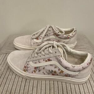 White and grey Vans Old Skool floral trainers mens 9.5 /womens 11